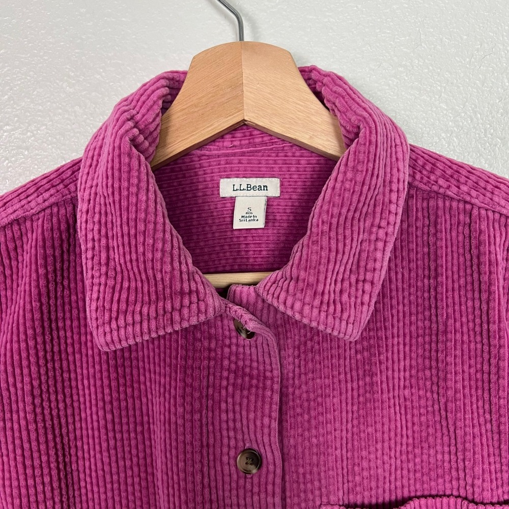 LL Bean Womens Small Magenta Pink Wide Wale Corduroy Button Down Shacket Shirt - Picture 2 of 8